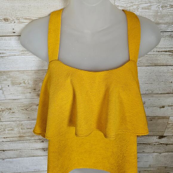 Madewell Texture Thread Tiered Tank Top Size Medium J0279 Mustard Flowy Strappy - Picture 10 of 11
